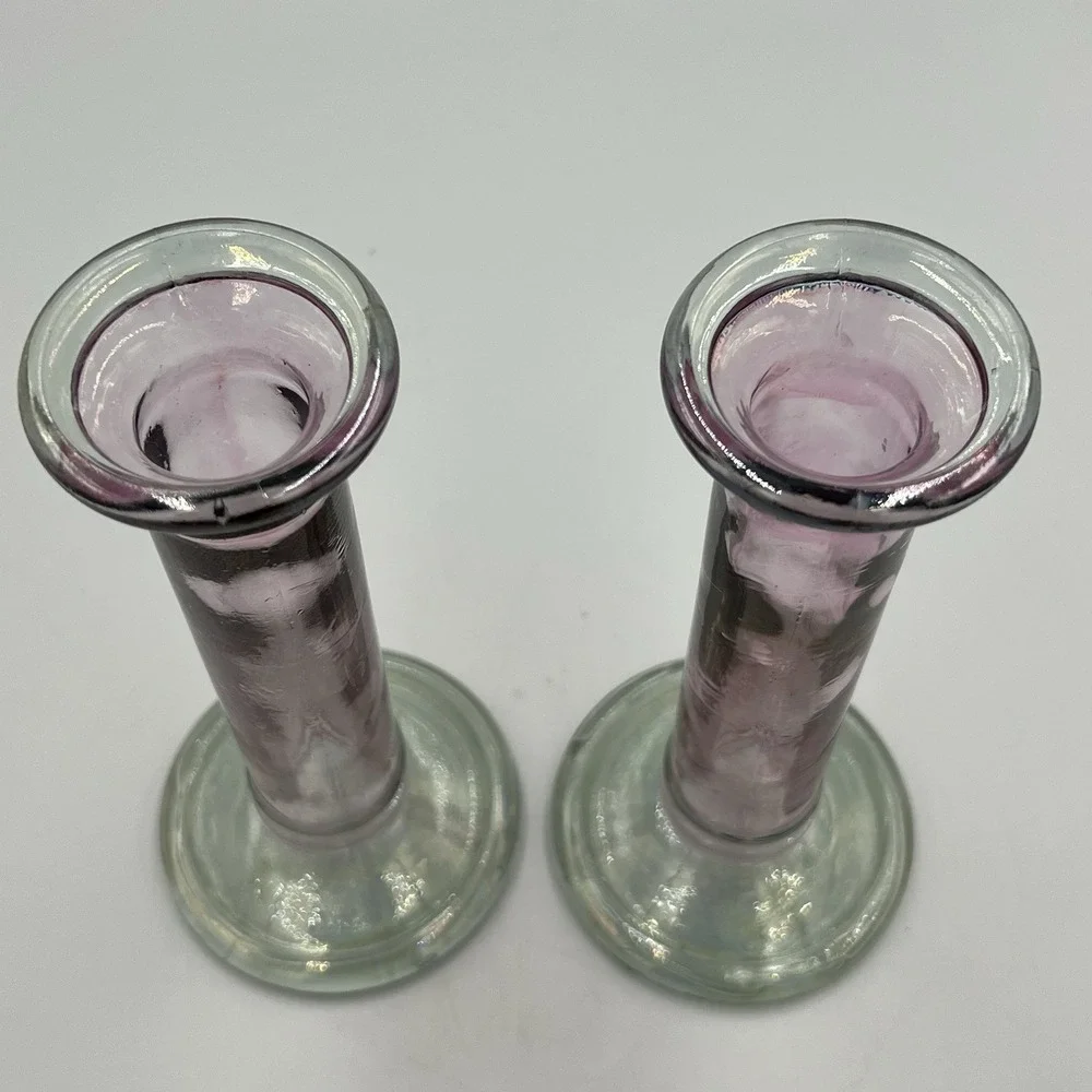 Fiesta Glass Made‎ In Spain Vases Candle Holders Set Of 2 Purple Iridescent
